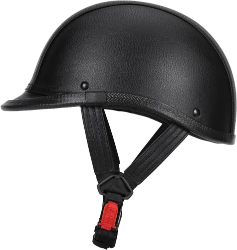 Vista 2 de Casco de motocicleta de cuero hecho a mano, casco retro de media cara para adultos, hombres y mujeres, casco ligero abierto 1/2 vintage