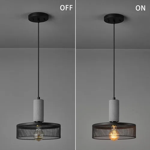 Vista 3 de Lámpara colgante con hormigón y metal negro lineal moderno industrial colgante de cemento colgante iluminación isla de cocina para dormitorio
