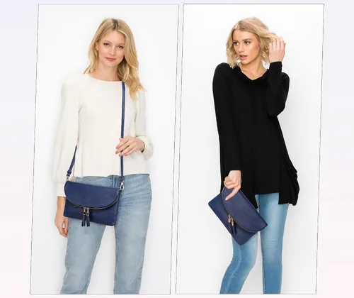 Vista 2 de Solene Bolso de mano para mujer, con múltiples compartimentos, 6 ranuras para tarjetas en el interior, bolsa cruzada con borlas