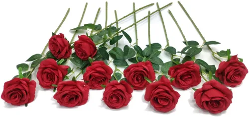Vista 10 de Laelfe 12 PCS Flores Artificiales Rosas Negras, Flores de Seda Falsas de Tallo Largo Rosa Artificial para Decoraciones de Halloween Hogar Boda Negro