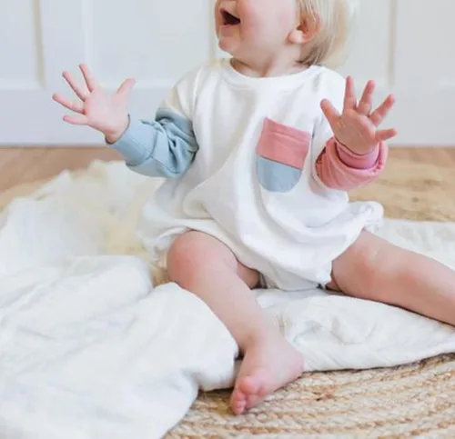 Vista 3 de AEEMCEM Sudadera de bloque de color para bebé niño y niña, mameluco de gran tamaño, suéter de burbujas de manga larga, con bolsillo