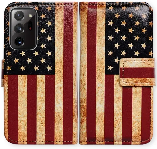 Vista 6 de Bcov Funda para Galaxy Note 20 Ultra 5G, Retro Bandera Americana Multifunción Billetera Funda de cuero con múltiples ranuras para tarjetas Correa