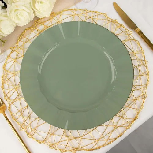 Vista 105 de Tableclothsfactory Paquete de 10 platos redondos de plástico negro de 6 pulgadas para ensalada de postre, platos desechables con borde ondulado