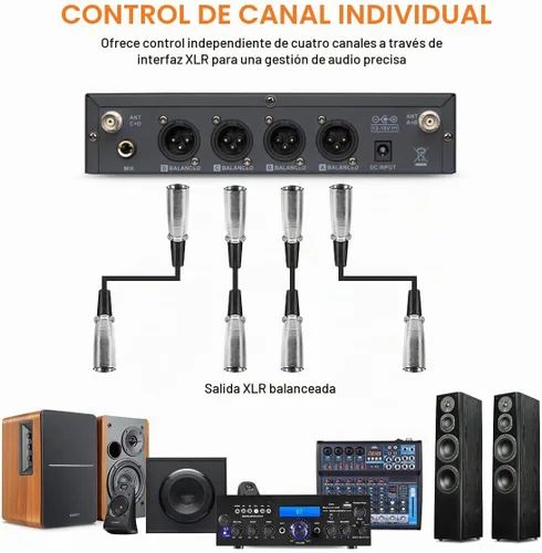 Vista 7 de Sistema de micrófono inalámbrico Hiberr UHF con 2 portátiles y 2 paquetes de cuerpo