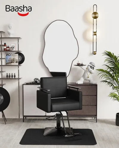 Vista 2 de Silla de salón profesional Baasha completamente negra, silla de estilo hidráulica de lujo con cuero PU suave, cojín de espuma de alta densidad, giro