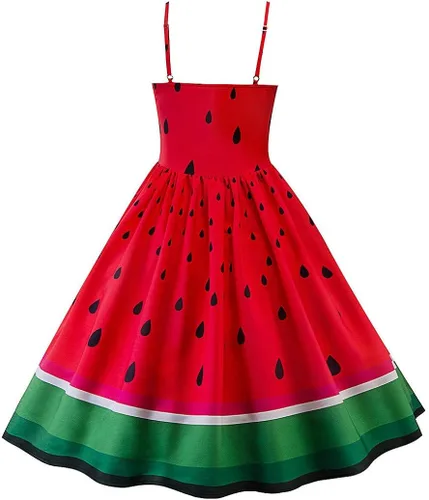 Vista 2 de Photno Vestido de cóctel para mujer, sin mangas, con estampado de sandía, rockabilly, vestidos rojos