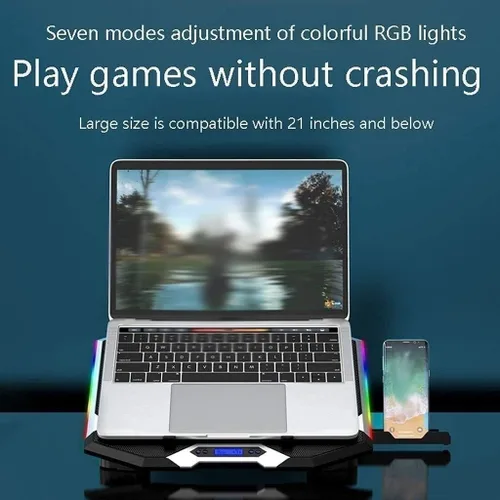 Vista 3 de TOEWOE Almohadilla de enfriamiento para laptop, luces RGB, enfriador para laptop con 6 ventiladores para portátiles de hasta 17.3 pulgadas