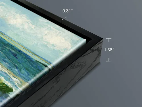 Vista 5 de Wieco Art Arte enmarcado negro paisaje marino en Saintes Maries por Vincent Van Gogh pinturas al óleo Reproducción modernas impresiones en lienzo