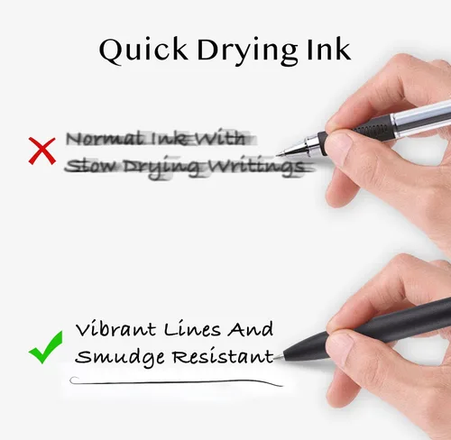 Vista 4 de LINFANC 5 bolígrafos de gel negro, punta media de 0.028 in, de secado rápido, tinta negra para diario, bolígrafo de gel de escritura suave, bonitos