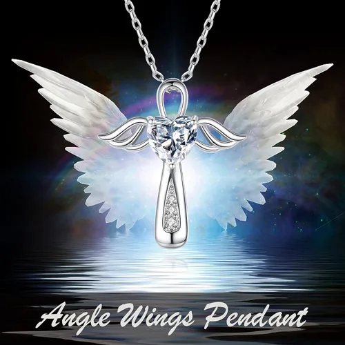 Vista 2 de YLT Collar de plata de ley 925 con alas de ángel para cenizas, recuerdo de cenizas, urna conmemorativa para mujeres y hombres, Metal, Circonia cúbica