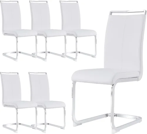 Vista 47 de gopop Juego de sillas de comedor, sillas modernas de metal con asiento acolchado de piel sintética, respaldo alto y patas cromadas resistentes, Negro