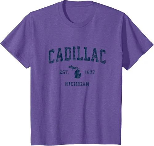 Vista 12 de Cadillac Michigan MI Vintage Sports Design Navy Print Camiseta