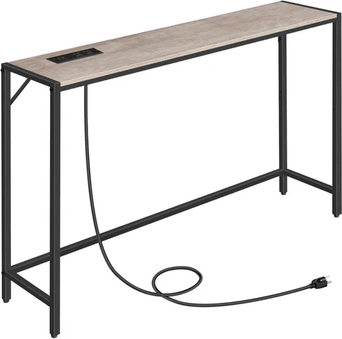 Vista 10 de MAHANCRIS Mesa consola, mesa de sofá estrecha, mesa de entrada de 43.3 pulgadas con estación de energía, mesa detrás del sofá, estilo simple