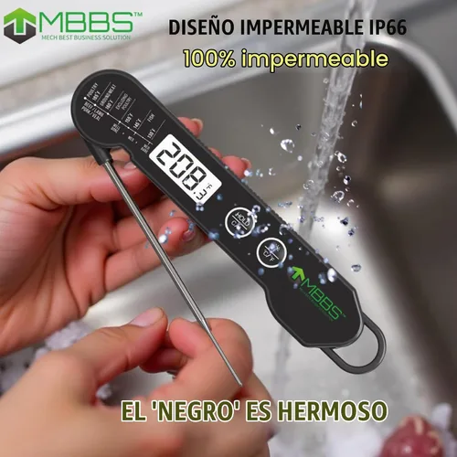 Vista 4 de Termómetro de carne digital MBBS con sonda plegable Lectura instantánea, ultrarrápida y retroiluminada 100% impermeable (IP66) para cocina