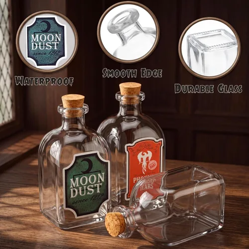 Vista 3 de Baderke 24 botellas de poción de vidrio de Halloween con calcomanías