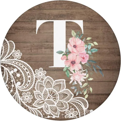 Vista 3 de Lace Wood Pink Flowers Monogram Name Initial Letter T - PopSockets Grip and Stand for Phones and Tablets