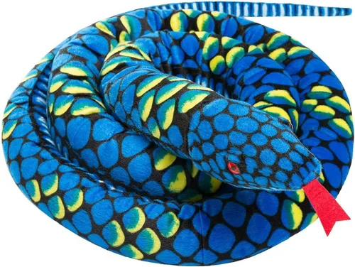 Vista 6 de Serpiente gigante de peluche, animal de peluche realista, ojos rojos, regalo para niños y niñas, 110 pulgadas