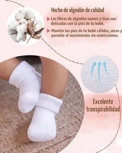 Vista 4 de RATIVE Baby Socks Soft Terry Turn Cuff For Newborns (0-6 Months)