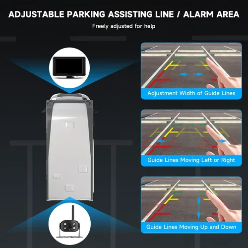 Vista 5 de Cámara de respaldo Wirleess, cámara de respaldo para caravana con alerta BSD, cámara de respaldo de visión nocturna para camiones. Rv con monitor HD