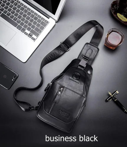 Vista 5 de BULLCAPTAIN Bolso bandolera de cuero genuino con múltiples bolsillos para hombre, bolso cruzado de viaje, mochila de hombro pequeña casual