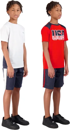 Vista 2 de Hind Boys Short Set 4-Piece Boys Basketball Shorts and Performance Athletic Shirt Set