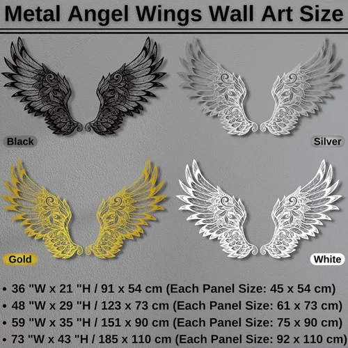Vista 3 de Decoración de pared de alas de ángel de metal, decoración de pared de alas de ángel grandes, ángel de la guarda, escultura de pared de ángel, alas