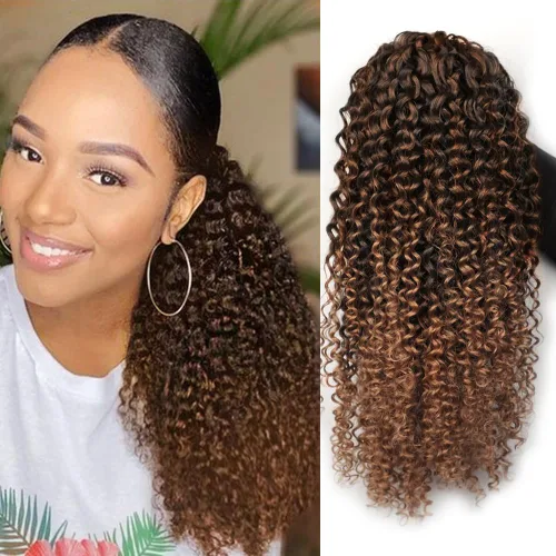 Vista 7 de Cola de caballo con cordón para mujeres negras, rizado de 16 pulgadas, extensiones de cola de caballo negro natural (1b)