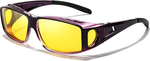 Vista 12 de LVIOE Wrap Around Night-Vision Glasses, Fit Over Prescription Glasses with Polarized Yellow Lens Night-Driving Glasses A01 Marco gris/lente amarilla