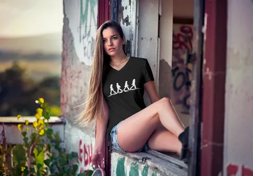 Vista 2 de Vincit Veritas Beatles - Camiseta con cuello en V, color negro Abbey Road Crosswalk para mujeres y niñas