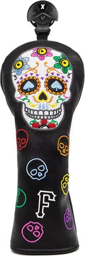 Vista 11 de Montela Golf Club Covers,Colorful Skeleton Putter Cover Driver Covers Negro/Para 3 Piezas