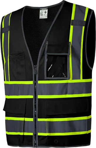 Vista 10 de SKSAFETY Chaleco de seguridad de nivel profesional de 12 bolsillos, chaleco de alta visibilidad Clase 2, ANSI/ISEA