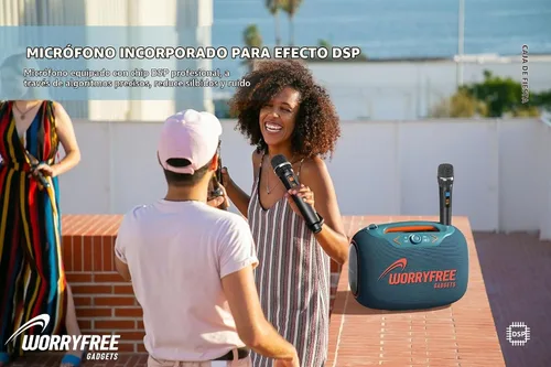 Vista 5 de Altavoz Bluetooth portátil con 2 micrófonos, graves profundos, tiempo de reproducción de 10 horas, IPX6 impermeable, 120 W, gris