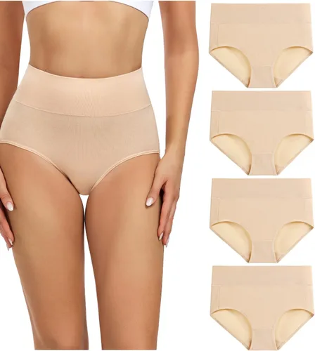 Vista 7 de wirarpa Ropa interior de algodón para mujer, de cintura alta, cobertura completa, paquete de 4 unidades (talla regular y grande)