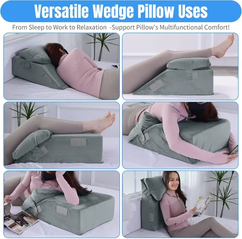 Vista 5 de HOMBYS Almohada ajustable que eleva las piernas, almohadas de elevación de piernas de espuma de alta densidad para después de la cirugía, almohada