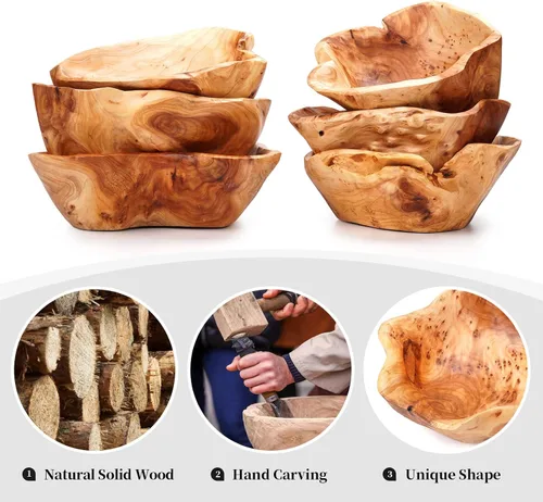 Vista 6 de Cuenco de madera para decoración, cuenco de fruta tallada de madera maciza de forma natural, cuenco de madera decorativo para centro de mesa