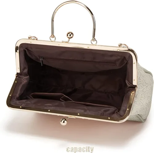 Vista 6 de Bolso retro para mujer, bolso de hombro con cierre de beso, de piel sintética, con encaje