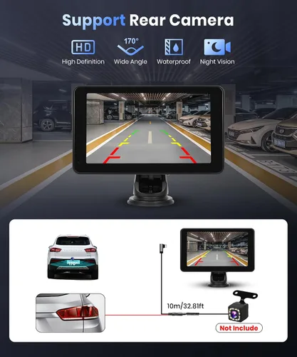 Vista 7 de Podofo Pantalla inalámbrica Carplay para coche, 7 pulgadas, 1080P HD IPS, pantalla táctil portátil para radio de coche, receptores de audio de radio