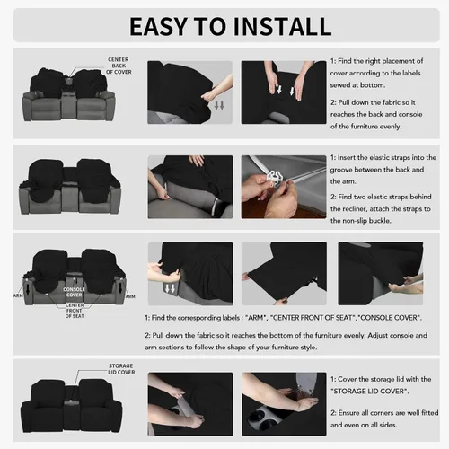 Vista 7 de Easy-Going Sofá reclinable elástico de 1 pieza con funda de consola central, funda reclinable de 2 plazas con soporte y almacenamiento, funda