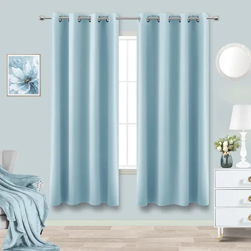 Vista 123 de KOUFALL Cortinas de Baño Aqua para Ventana, Juego de 2 Paneles Decoración Costera Cortinas Cortas Opacas para Ventana Pequeña de Cocina Puerta