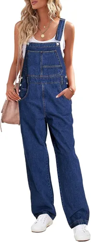 Vista 14 de luvamia Overol de mezclilla para mujer, ajuste holgado, con pechera, recto, pierna ancha, elásticos, pantalones de mezclilla a la moda A1 Puerto