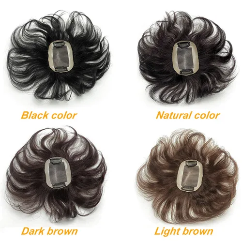 Vista 7 de Extensiones de cabello humano con base monofónica tejida a mano, 7 pulgadas, cabello ondulado corto, 2.8 x 3.9 in, parte libre, área pequeña De