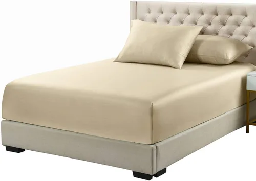 Vista 3 de Royal Tradition Juego de 2 fundas de almohada de viscosa de bambú, juego de 2 fundas de almohada estándar/Queen, color beige sólido, súper suave