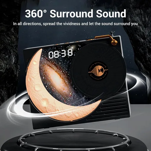 Vista 3 de Zopsc Retro Bluetooth Speaker with Clock Display, 360 Degree Surround Sound, Ambient Light for Kitchen Bedroom Office (Black)