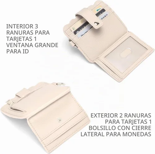 Vista 2 de Cartera de pulsera para mujer con llavero – Tarjetero RFID pequeña cartera con llavero Beige