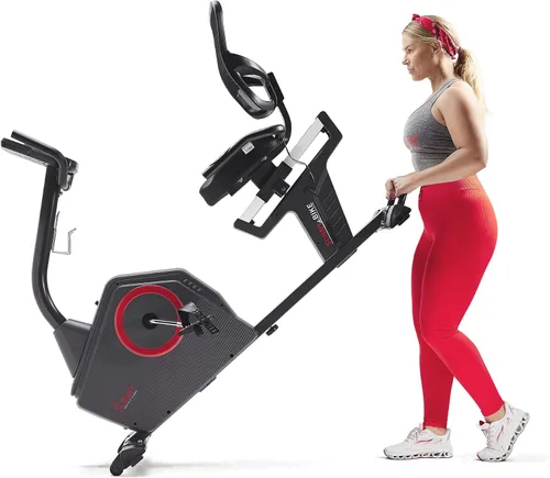Vista 10 de Sunny Health & Fitness Smart Recumbent Bike with Pulse Sensors, Home Cycling Workout Machine w/Cushion Seat & Mesh-Backrest, Free SunnyFit App