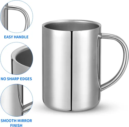 Vista 5 de Taza de café aislada de acero inoxidable 304 de 13.5 fl oz, vaso de viaje al vacío de doble pared, inastillable para campamento, oficina