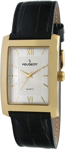 Vista 6 de Peugeot Reloj de pulsera clásico para hombre, rectangular, con textura, números romanos, correa de piel