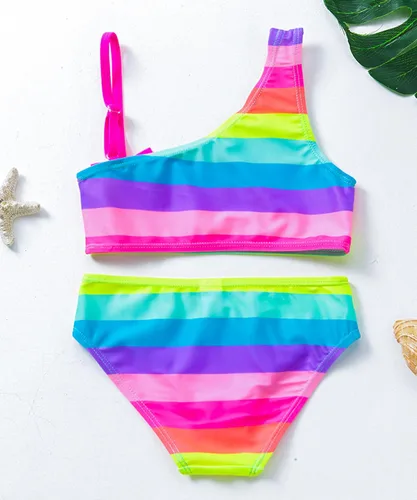 Vista 3 de Hiheart Conjunto de bikini de 2 piezas para niñas, traje de baño de verano UPF 50+ para niños