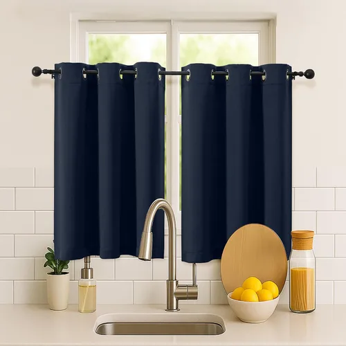 Vista 220 de Simplebrand Juego de 2 paneles de cenefa aguamarina para ventana de cocina de 14 pulgadas de largo, cortinas de oscurecimiento de habitación