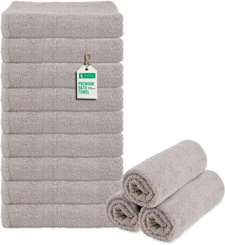 Vista 3 de Toallas de baño_Paquete de 12 toallas de baño beige (paquete de 12, 27 pulgadas de ancho x 54 pulgadas de largo), color beige, toalla de algodón